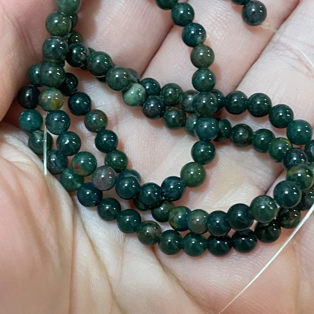 Natural Dark Green Moss Agate Round Gemstone Beads 4mm Strand 15.5 Inch